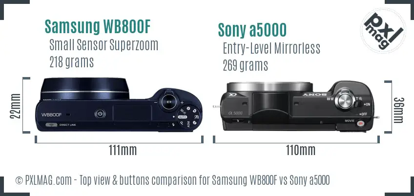 Samsung WB800F vs Sony a5000 top view buttons comparison