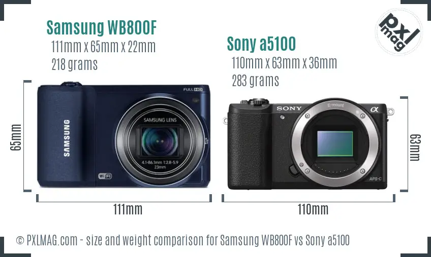 Samsung WB800F vs Sony a5100 size comparison