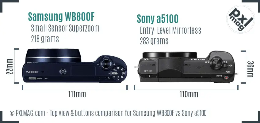 Samsung WB800F vs Sony a5100 top view buttons comparison