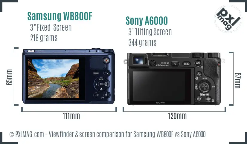 Samsung WB800F vs Sony A6000 Screen and Viewfinder comparison