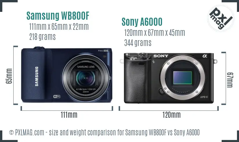 Samsung WB800F vs Sony A6000 size comparison