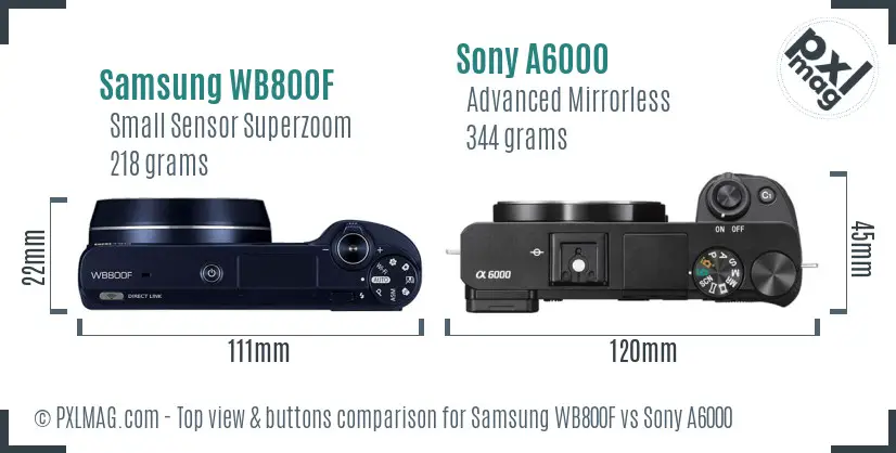 Samsung WB800F vs Sony A6000 top view buttons comparison
