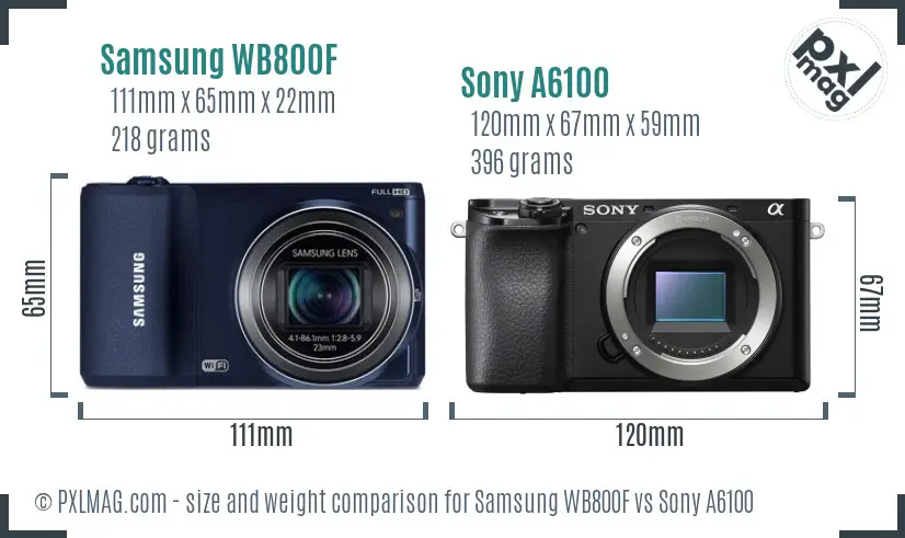 Samsung WB800F vs Sony A6100 size comparison