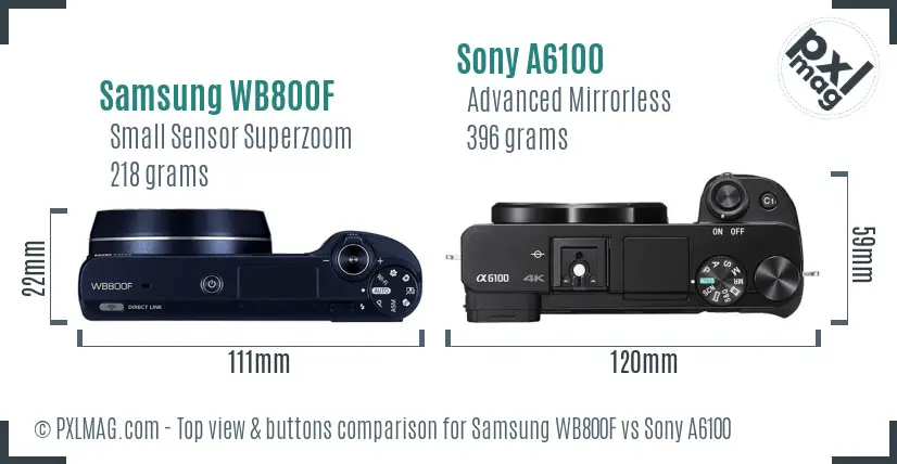 Samsung WB800F vs Sony A6100 top view buttons comparison