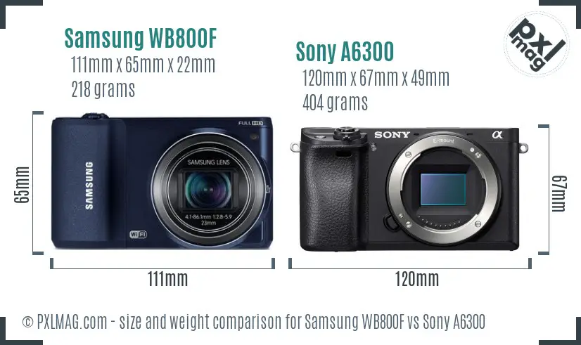 Samsung WB800F vs Sony A6300 size comparison