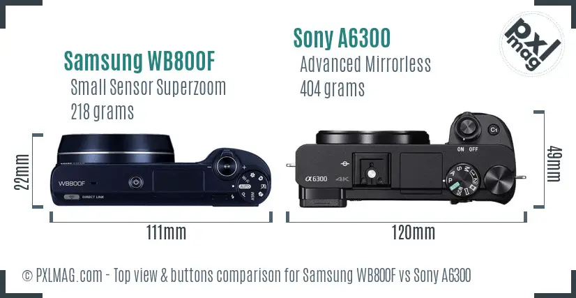 Samsung WB800F vs Sony A6300 top view buttons comparison