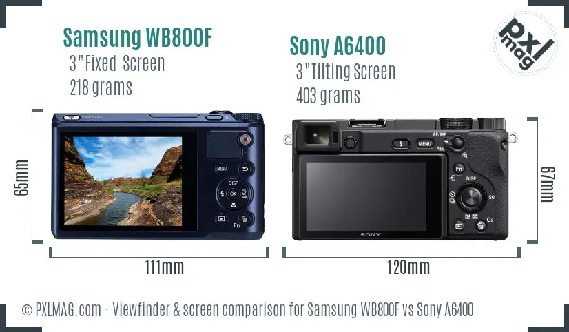 Samsung WB800F vs Sony A6400 Screen and Viewfinder comparison