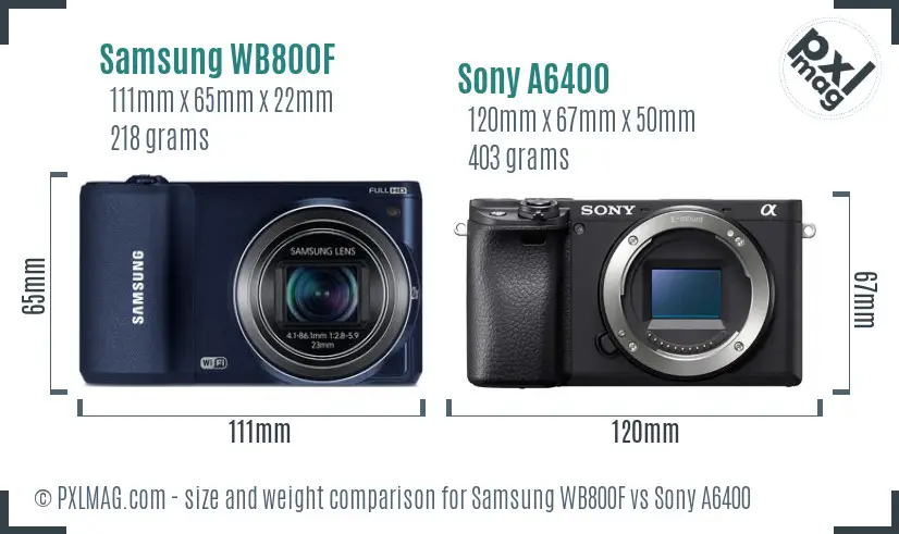 Samsung WB800F vs Sony A6400 size comparison