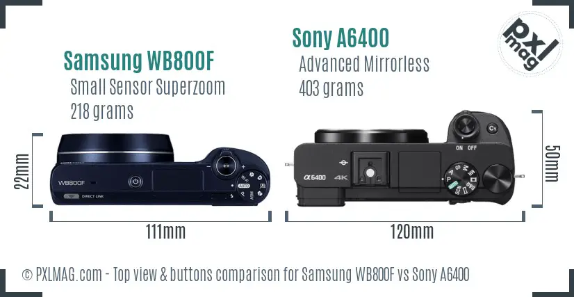 Samsung WB800F vs Sony A6400 top view buttons comparison