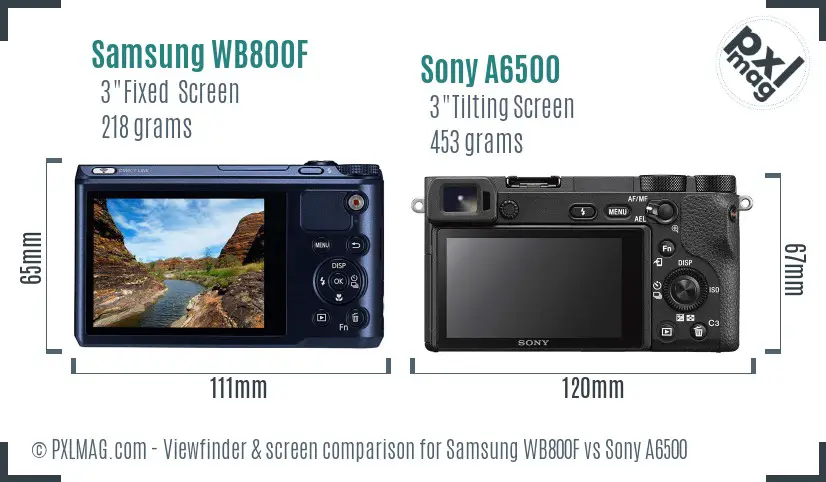 Samsung WB800F vs Sony A6500 Screen and Viewfinder comparison