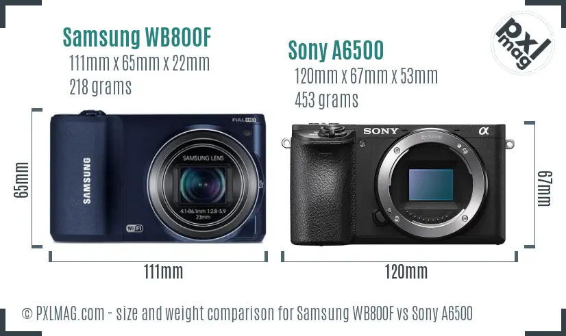 Samsung WB800F vs Sony A6500 size comparison