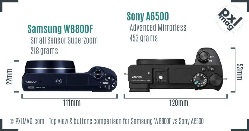 Samsung WB800F vs Sony A6500 top view buttons comparison