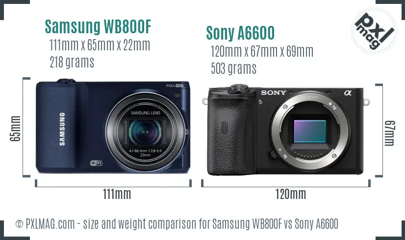 Samsung WB800F vs Sony A6600 size comparison