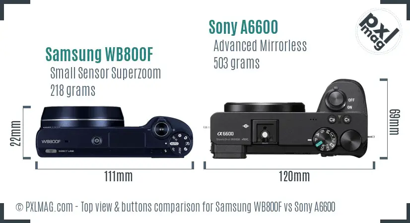 Samsung WB800F vs Sony A6600 top view buttons comparison