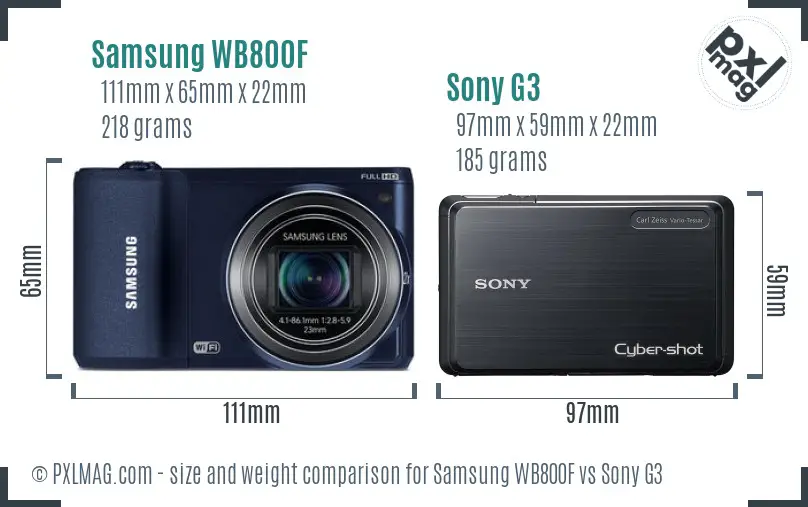 Samsung WB800F vs Sony G3 size comparison