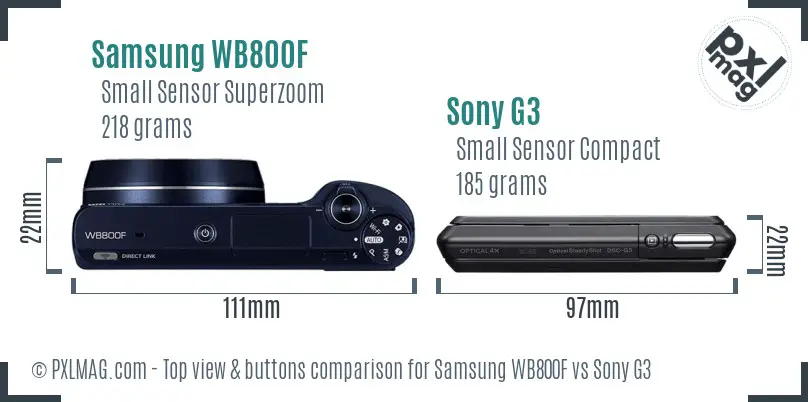 Samsung WB800F vs Sony G3 top view buttons comparison