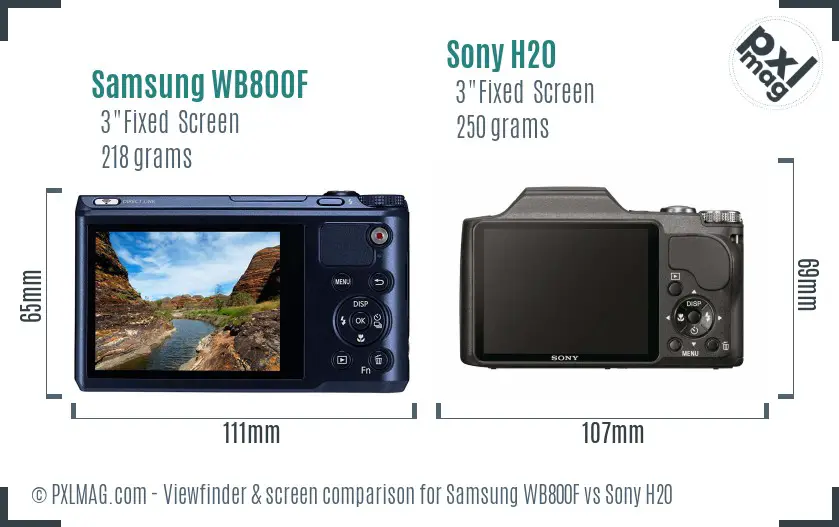 Samsung WB800F vs Sony H20 Screen and Viewfinder comparison