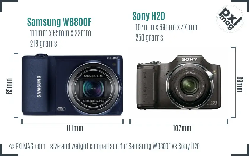 Samsung WB800F vs Sony H20 size comparison