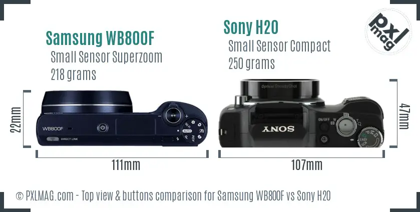 Samsung WB800F vs Sony H20 top view buttons comparison