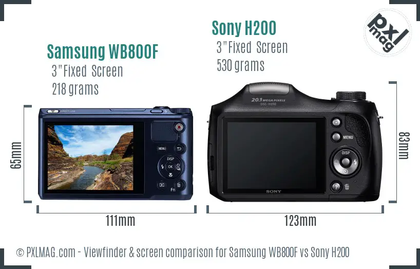 Samsung WB800F vs Sony H200 Screen and Viewfinder comparison