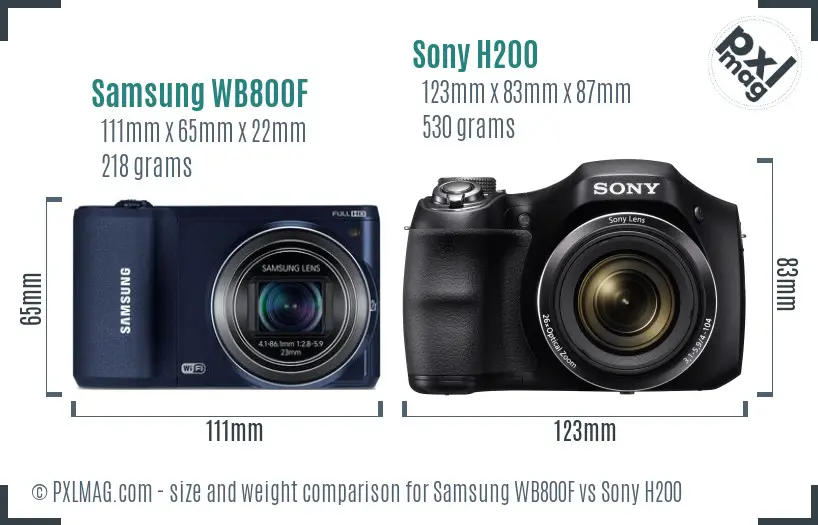 Samsung WB800F vs Sony H200 size comparison