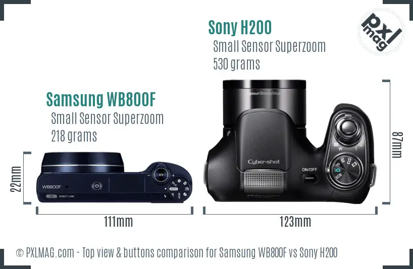 Samsung WB800F vs Sony H200 top view buttons comparison