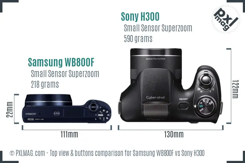 Samsung WB800F vs Sony H300 top view buttons comparison