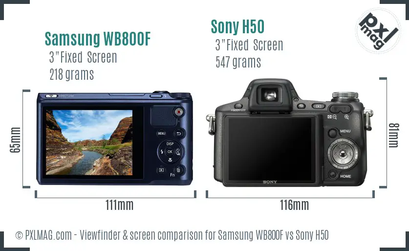 Samsung WB800F vs Sony H50 Screen and Viewfinder comparison