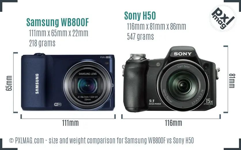 Samsung WB800F vs Sony H50 size comparison