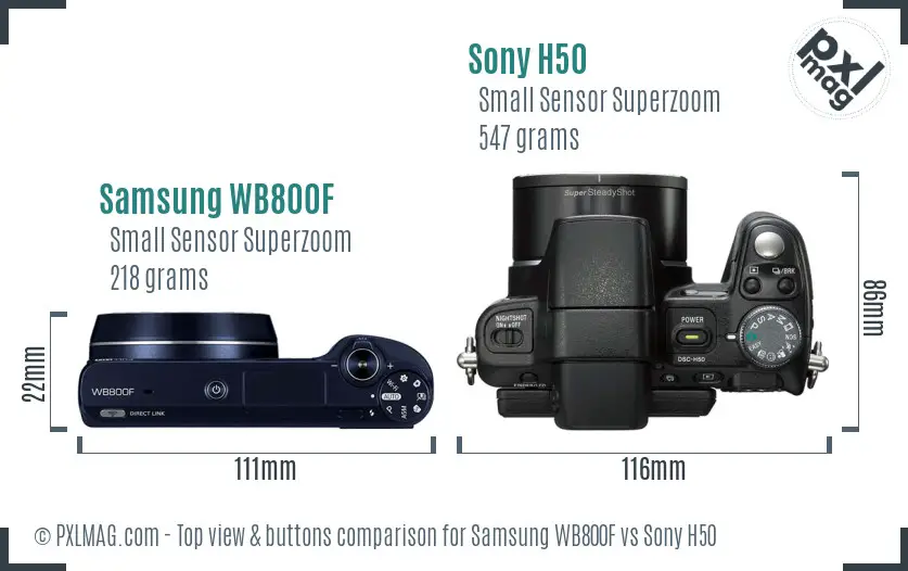 Samsung WB800F vs Sony H50 top view buttons comparison