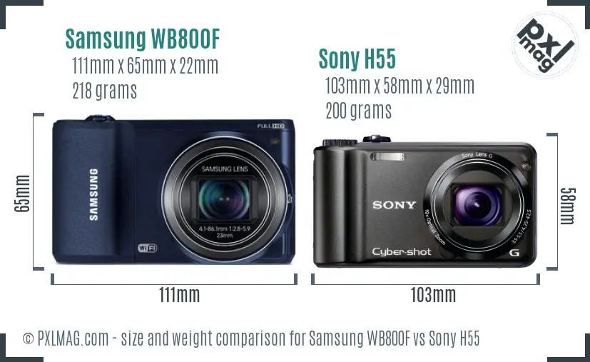 Samsung WB800F vs Sony H55 size comparison