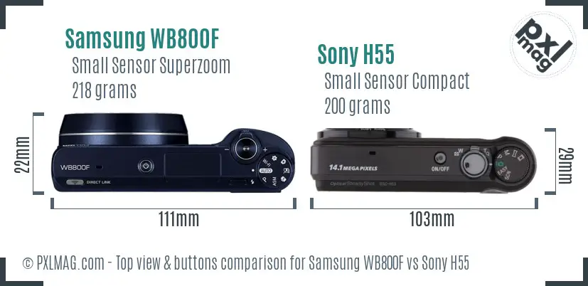 Samsung WB800F vs Sony H55 top view buttons comparison