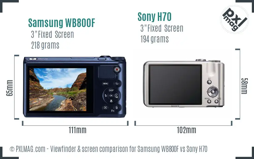 Samsung WB800F vs Sony H70 Screen and Viewfinder comparison