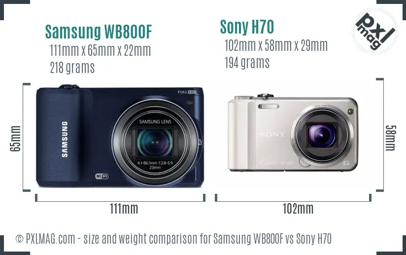 Samsung WB800F vs Sony H70 size comparison