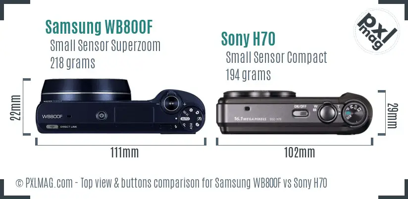 Samsung WB800F vs Sony H70 top view buttons comparison