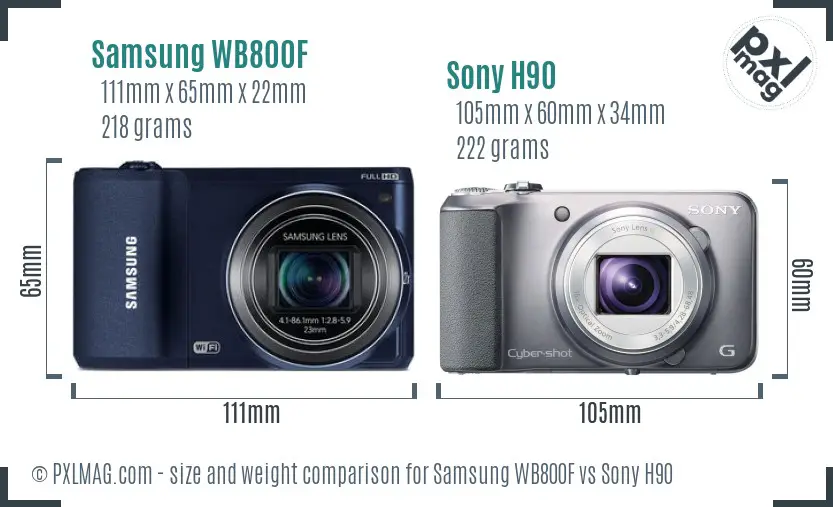 Samsung WB800F vs Sony H90 size comparison
