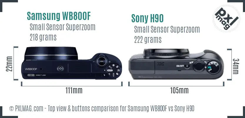 Samsung WB800F vs Sony H90 top view buttons comparison