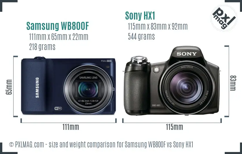 Samsung WB800F vs Sony HX1 size comparison