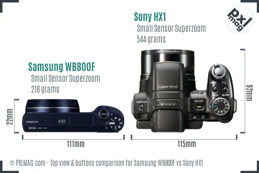Samsung WB800F vs Sony HX1 top view buttons comparison