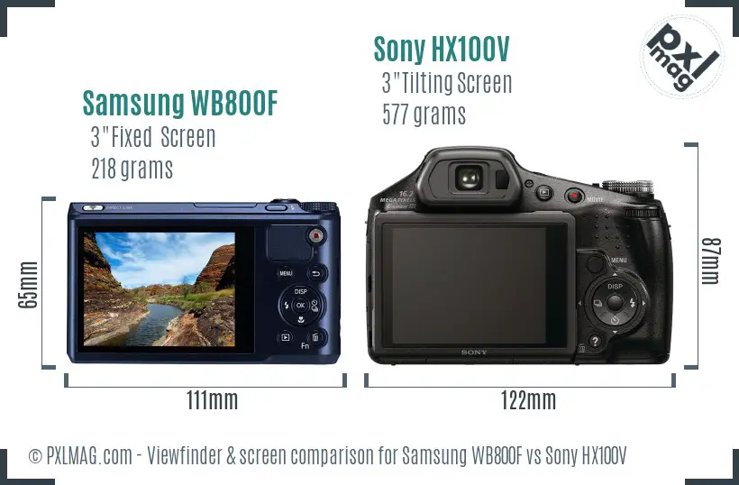 Samsung WB800F vs Sony HX100V Screen and Viewfinder comparison
