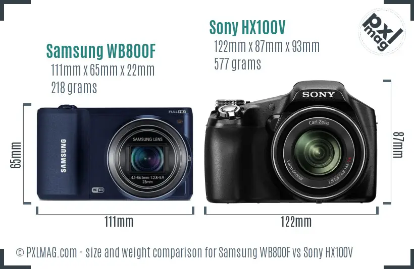 Samsung WB800F vs Sony HX100V size comparison