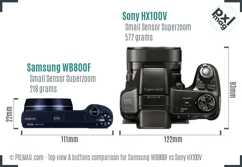 Samsung WB800F vs Sony HX100V top view buttons comparison