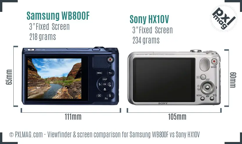 Samsung WB800F vs Sony HX10V Screen and Viewfinder comparison