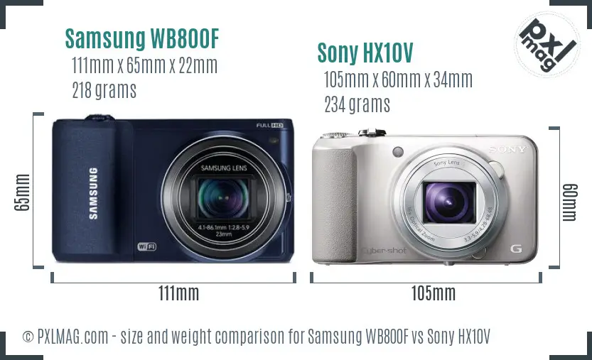 Samsung WB800F vs Sony HX10V size comparison