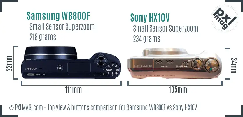 Samsung WB800F vs Sony HX10V top view buttons comparison