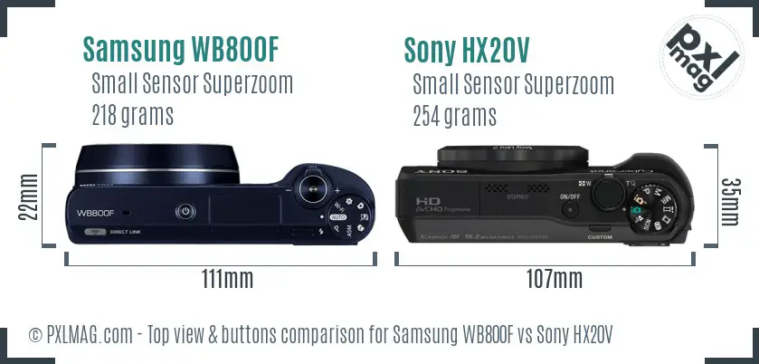 Samsung WB800F vs Sony HX20V top view buttons comparison Samsung WB800F vs Sony HX20V top view buttons comparison