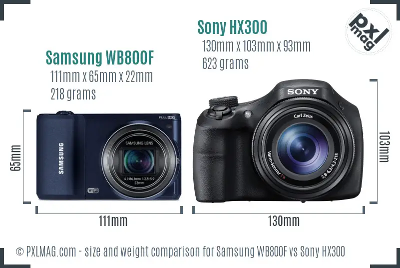 Samsung WB800F vs Sony HX300 size comparison