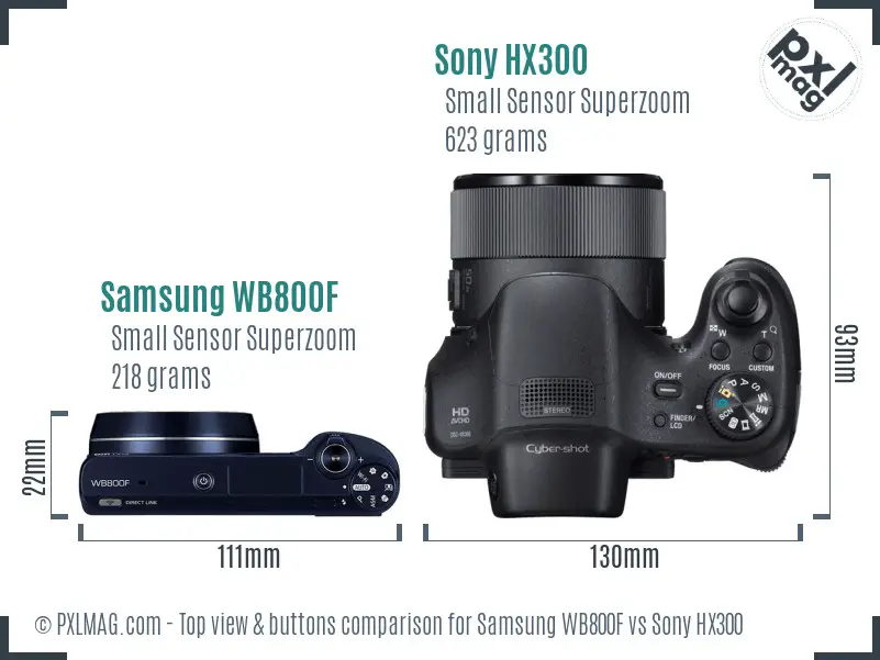 Samsung WB800F vs Sony HX300 top view buttons comparison