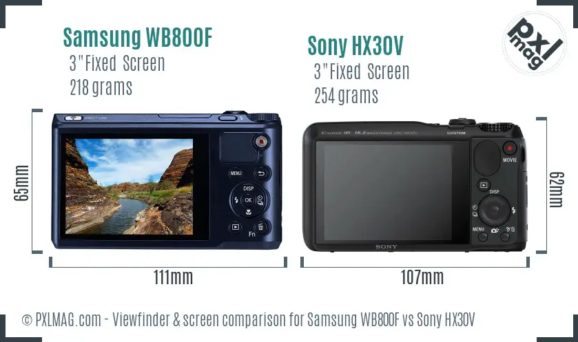 Samsung WB800F vs Sony HX30V Screen and Viewfinder comparison