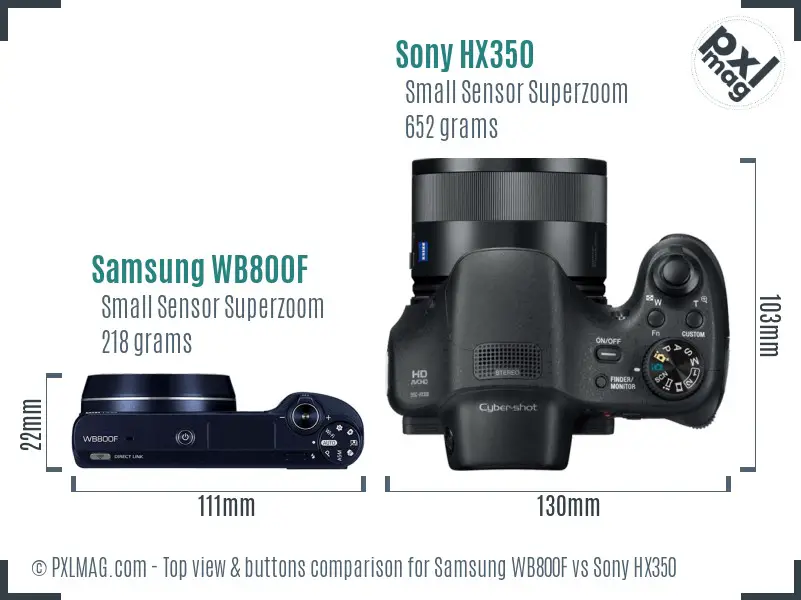 Samsung WB800F vs Sony HX350 top view buttons comparison Samsung WB800F vs Sony HX350 top view buttons comparison
